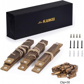 Love-KANKEI Wood Picture Photo Frame for Wall Decor 26×29 inch with 30 Clips and Adjustable Twines Collage Artworks Prints Multi Pictures Organizer and Hanging Display Frames Gift Carbonized Black