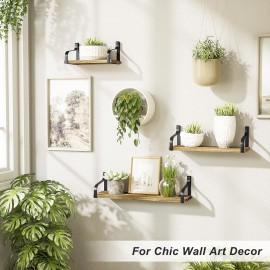 Love-KANKEI Floating Shelves Wall Mounted Set of 3, Rustic Wood Wall Storage Shelves for Bedroom, Living Room, Bathroom, Kitchen, Office and More Carbonized Black