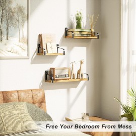 Love-KANKEI Floating Shelves Wall Mounted Set of 3, Rustic Wood Wall Storage Shelves for Bedroom, Living Room, Bathroom, Kitchen, Office and More Carbonized Black