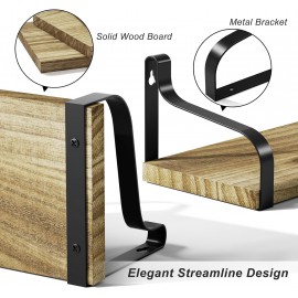Love-KANKEI Floating Shelves Wall Mounted Set of 3, Rustic Wood Wall Storage Shelves for Bedroom, Living Room, Bathroom, Kitchen, Office and More Carbonized Black