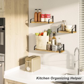 Love-KANKEI Floating Shelves Wall Mounted Set of 3, Rustic Wood Wall Storage Shelves for Bedroom, Living Room, Bathroom, Kitchen, Office and More Carbonized Black