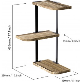 Love-KANKEI Corner Shelf Wall Mount of 3 Tier Rustic Wood Floating Shelves for Bedroom Living Room Bathroom Kitchen Office and More Carbonized Black