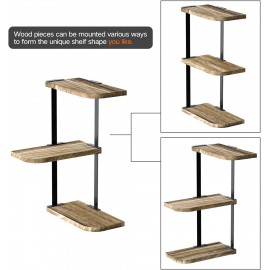 Love-KANKEI Corner Shelf Wall Mount of 3 Tier Rustic Wood Floating Shelves for Bedroom Living Room Bathroom Kitchen Office and More Carbonized Black