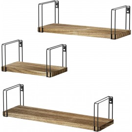 SRIWATANA Rustic Floating Shelves, Hanging Shelves Wall Mount Set of 3, 17 Inch Wood Shelves for Decor, Bedroom, Bathroom, Laundry Room, Living Room, Kitchen, Office - Carbonized Black