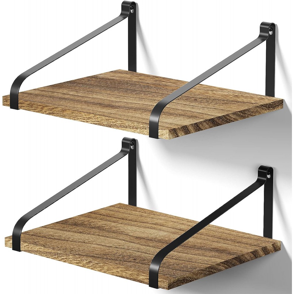 Love-KANKEI Floating Shelves Wall Mount Rustic Wood Wall Shelves with Large Storage L16.5 x W12 inch for Kitchen Living Room Bathroom Bedroom Set of 2 Carbonized Black