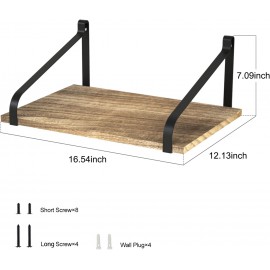 Love-KANKEI Floating Shelves Wall Mount Rustic Wood Wall Shelves with Large Storage L16.5 x W12 inch for Kitchen Living Room Bathroom Bedroom Set of 2 Carbonized Black