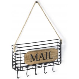 SRIWATANA Mail Organizer Wall Mount, Rustic Mail Holder Key Holder for Wall with Hooks, Small Size, Carbonized Black