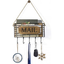 SRIWATANA Mail Organizer Wall Mount, Rustic Mail Holder Key Holder for Wall with Hooks, Small Size, Carbonized Black