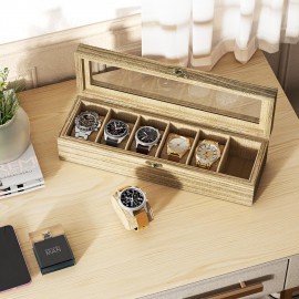 SRIWATANA Watch Box Case Organizer Display for Men Women, 6 Slot Wood Box with Glass Top, Carbonized Black