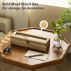 SRIWATANA Watch Box Case Organizer Display for Men Women, 6 Slot Wood Box with Glass Top, Carbonized Black