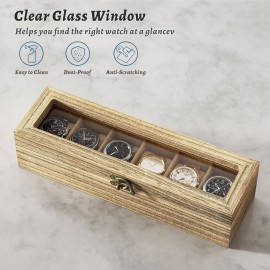 SRIWATANA Watch Box Case Organizer Display for Men Women, 6 Slot Wood Box with Glass Top, Carbonized Black