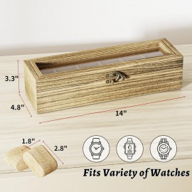 SRIWATANA Watch Box Case Organizer Display for Men Women, 6 Slot Wood Box with Glass Top, Carbonized Black