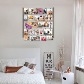Love-KANKEI Wood Picture Photo Frame for Wall Decor 26×29 inch with 30 Clips and Adjustable Twines Collage Artworks Prints Multi Pictures Organizer and Hanging Display Frames Weathered Grey