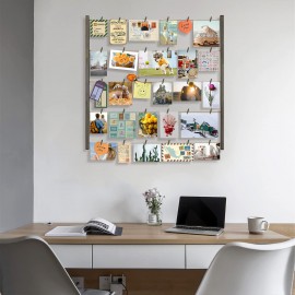 Love-KANKEI Wood Picture Photo Frame for Wall Decor 26×29 inch with 30 Clips and Adjustable Twines Collage Artworks Prints Multi Pictures Organizer and Hanging Display Frames Weathered Grey