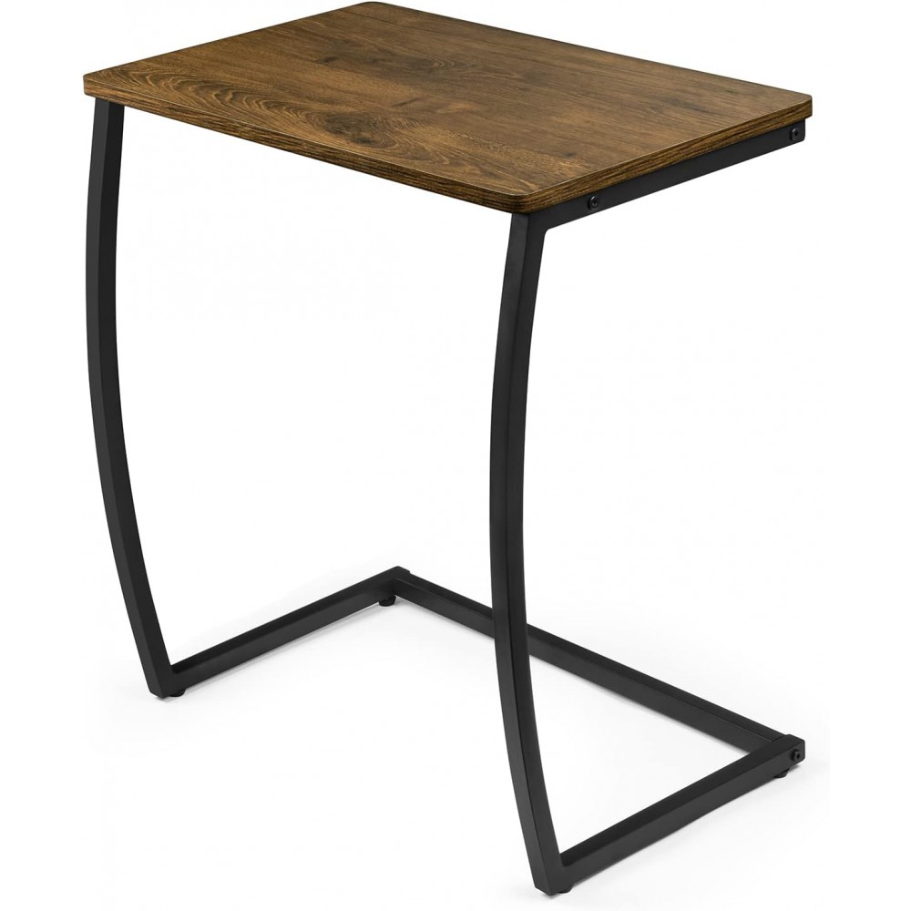 SRIWATANA Side Table, End Table, Vintage C-Shaped Couch Table for Sofa Laptop Coffee Snack, Walnut
