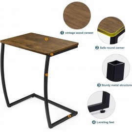 SRIWATANA Side Table, End Table, Vintage C-Shaped Couch Table for Sofa Laptop Coffee Snack, Walnut