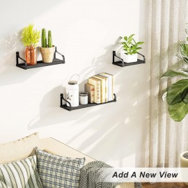 Love-KANKEI Floating Shelves Wall Mounted Rustic Wood Wall Shelves Set of 3 for Bedroom Living Room Bathroom Kitchen Black