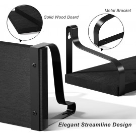 Love-KANKEI Floating Shelves Wall Mounted Rustic Wood Wall Shelves Set of 3 for Bedroom Living Room Bathroom Kitchen Black
