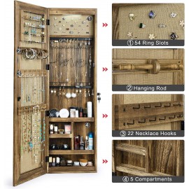 SRIWATANA Jewelry Armoire Cabinet, Solid Wood Jewelry Organizer with Full Length Mirror Wall/Door Mounted(Carbonized Black)