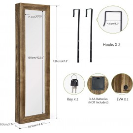 SRIWATANA Jewelry Armoire Cabinet, Solid Wood Jewelry Organizer with Full Length Mirror Wall/Door Mounted(Carbonized Black)