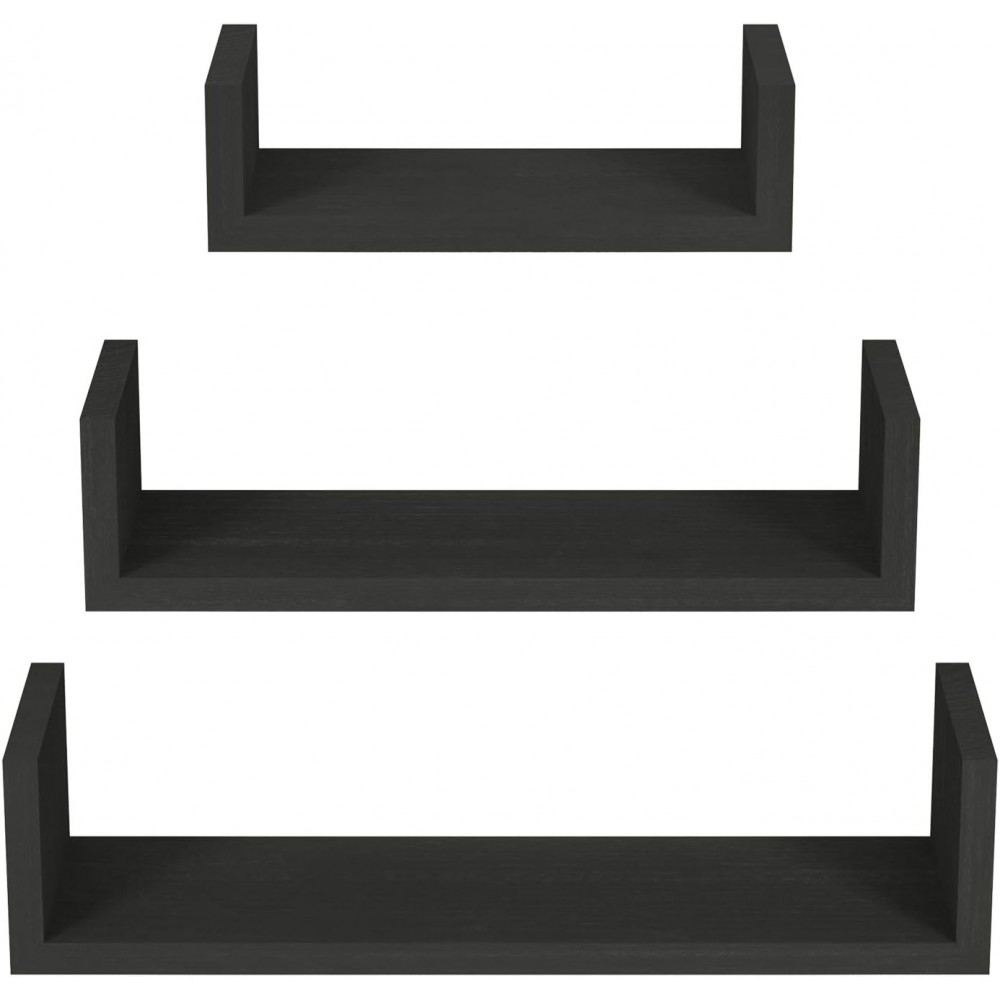 SRIWATANA Floating Shelves Wall Mounted, Solid Wood Wall Shelves, Black