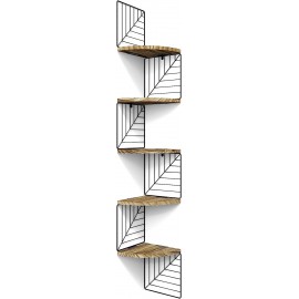 Love-KANKEI Corner Shelf Wall Mount of 5 Tier Rustic Wood Floating Shelves Wall Shelves for Bedroom Living Room Bathroom Kitchen Office and More Carbonized Black