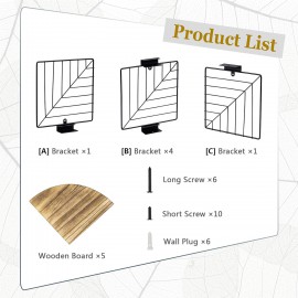 Love-KANKEI Corner Shelf Wall Mount of 5 Tier Rustic Wood Floating Shelves Wall Shelves for Bedroom Living Room Bathroom Kitchen Office and More Carbonized Black