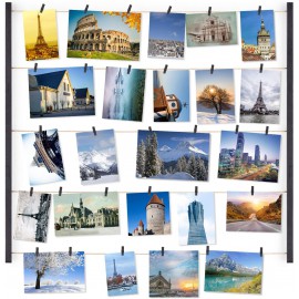 Love-KANKEI Wood Picture Frame Collage Photo Display Frame 26×29 inch with 30 Clips and Adjustable Twines Collage Artworks Prints Pictures Organizer Gift Black