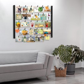 Love-KANKEI Wood Picture Frame Collage Photo Display Frame 26×29 inch with 30 Clips and Adjustable Twines Collage Artworks Prints Pictures Organizer Gift Black