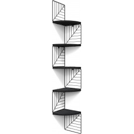 Love-KANKEI Corner Shelf Wall Mount of 5 Tier Rustic Wood Floating Shelves Wall Shelves for Bedroom Living Room Bathroom Kitchen Office and More Black