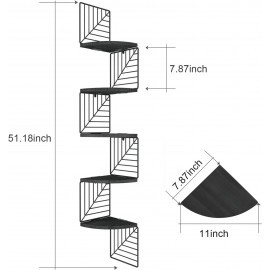 Love-KANKEI Corner Shelf Wall Mount of 5 Tier Rustic Wood Floating Shelves Wall Shelves for Bedroom Living Room Bathroom Kitchen Office and More Black