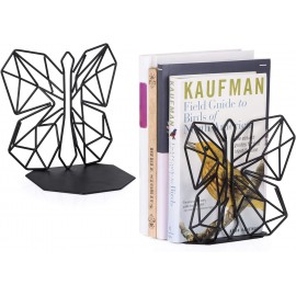 Alsonerbay Bookends Geometric Decorative Metal Book Stoppers Abstract Creative Book Supports, Book Holders for Shelves, Butterfly Book Ends for Office 1 Pair (Black)