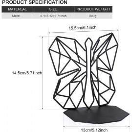 Alsonerbay Bookends Geometric Decorative Metal Book Stoppers Abstract Creative Book Supports, Book Holders for Shelves, Butterfly Book Ends for Office 1 Pair (Black)
