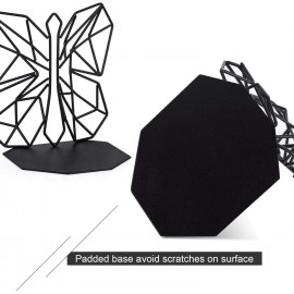 Alsonerbay Bookends Geometric Decorative Metal Book Stoppers Abstract Creative Book Supports, Book Holders for Shelves, Butterfly Book Ends for Office 1 Pair (Black)