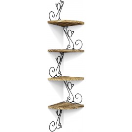 Alsonerbay Wall Mount Corner Shelves 4 Tier Floating Corner Storage Wood Shelves Decorative Rustic Radial Shelf in Cat Shape Carbonized Black