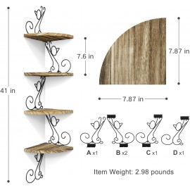 Alsonerbay Wall Mount Corner Shelves 4 Tier Floating Corner Storage Wood Shelves Decorative Rustic Radial Shelf in Cat Shape Carbonized Black