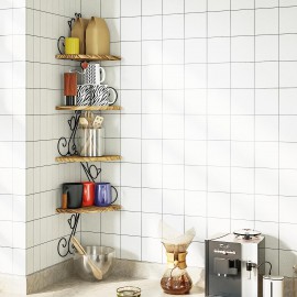 Alsonerbay Wall Mount Corner Shelves 4 Tier Floating Corner Storage Wood Shelves Decorative Rustic Radial Shelf in Cat Shape Carbonized Black
