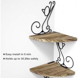 Alsonerbay Wall Mount Corner Shelves 4 Tier Floating Corner Storage Wood Shelves Decorative Rustic Radial Shelf in Cat Shape Carbonized Black