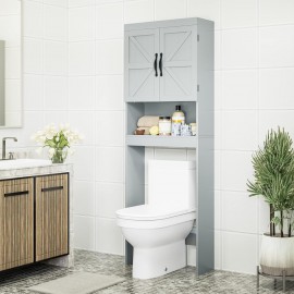 SRIWATANA Over The Toilet Storage Cabinet, Bathroom Organizer with Adjustable Shelf, 2-Door Toilet Storage Rack, Gray