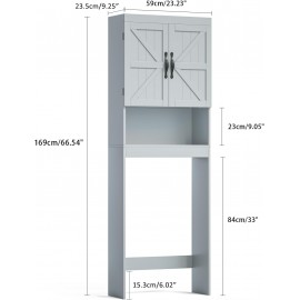 SRIWATANA Over The Toilet Storage Cabinet, Bathroom Organizer with Adjustable Shelf, 2-Door Toilet Storage Rack, Gray