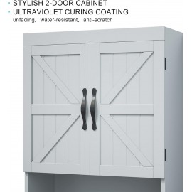 SRIWATANA Over The Toilet Storage Cabinet, Bathroom Organizer with Adjustable Shelf, 2-Door Toilet Storage Rack, Gray