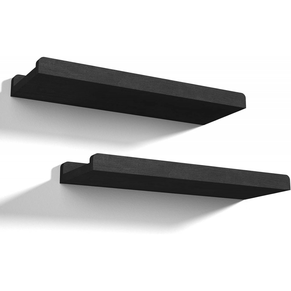 Love-KANKEI Floating Shelves Wall Mounted Set of 2, 17 Inch Rustic Wood Wall Shelves for for Storage, Bedroom Living Room Bathroom Kitchen Office and More Black