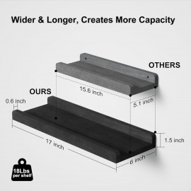 Love-KANKEI Floating Shelves Wall Mounted Set of 2, 17 Inch Rustic Wood Wall Shelves for for Storage, Bedroom Living Room Bathroom Kitchen Office and More Black
