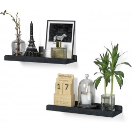 Love-KANKEI Floating Shelves Wall Mounted Set of 2, 17 Inch Rustic Wood Wall Shelves for for Storage, Bedroom Living Room Bathroom Kitchen Office and More Black