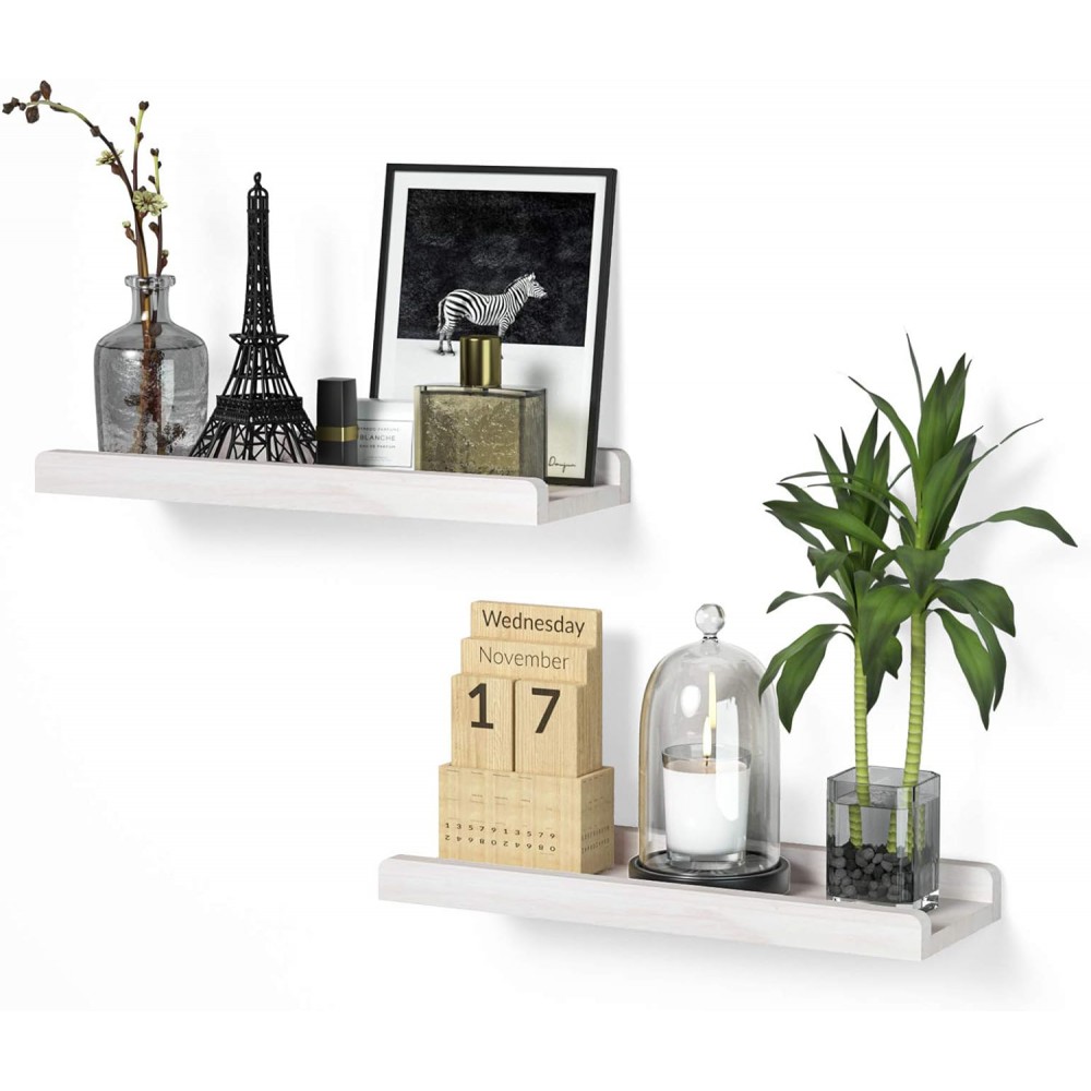 Love-KANKEI Floating Shelves Wall Mounted Set of 2, 17 Inch Rustic Wood Wall Shelves for Storage, Bedroom Living Room Bathroom Kitchen Office and More White