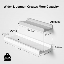 Love-KANKEI Floating Shelves Wall Mounted Set of 2, 17 Inch Rustic Wood Wall Shelves for Storage, Bedroom Living Room Bathroom Kitchen Office and More White