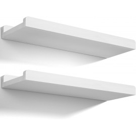 Love-KANKEI Floating Shelves Wall Mounted Set of 2, 17 Inch Rustic Wood Wall Shelves for Storage, Bedroom Living Room Bathroom Kitchen Office and More White