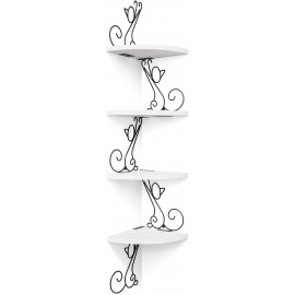 Alsonerbay Floating Corner Wood Shelves, 4 Tier Wall Mounted Rustic Storage Shelf, Cat Shaped Shelving for Wall, Solid Wooden Decor for Living Room, Bedroom, Kitchen, Bathroom, Office White