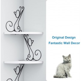 Alsonerbay Floating Corner Wood Shelves, 4 Tier Wall Mounted Rustic Storage Shelf, Cat Shaped Shelving for Wall, Solid Wooden Decor for Living Room, Bedroom, Kitchen, Bathroom, Office White