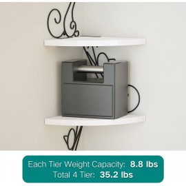 Alsonerbay Floating Corner Wood Shelves, 4 Tier Wall Mounted Rustic Storage Shelf, Cat Shaped Shelving for Wall, Solid Wooden Decor for Living Room, Bedroom, Kitchen, Bathroom, Office White